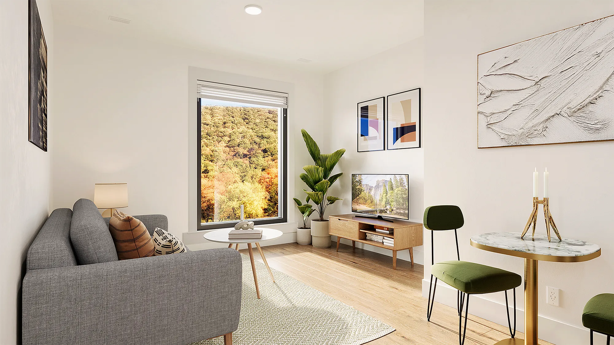 Modern living room with natural light