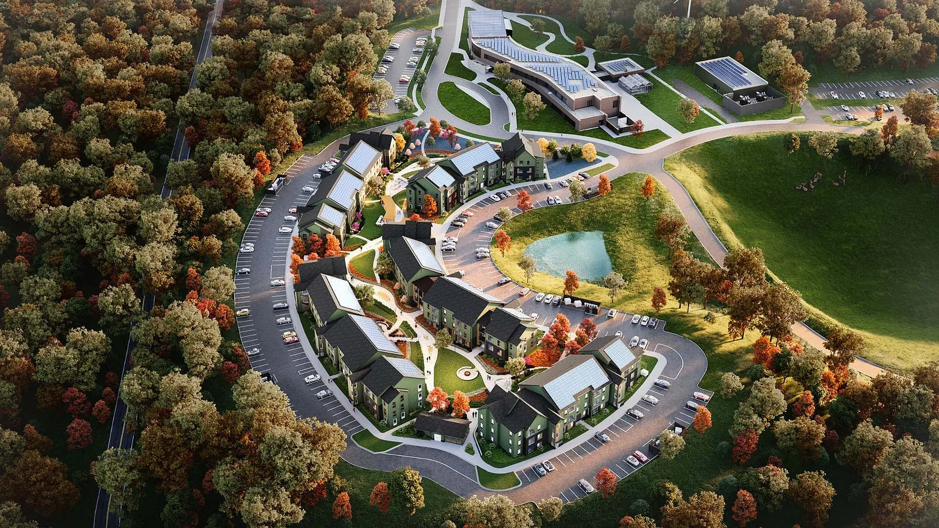 Modern residential community surrounded by nature